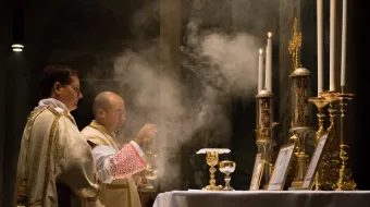 Priest celebrating the traditional Latin Mass at the church of St Pancratius, Rome